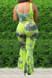 Green Fashion Casual Tie Dye Printing U Neck Plus Size Jumpsuits