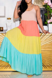 Yellow Casual Color Lump Patchwork Spaghetti Strap Straight Dresses