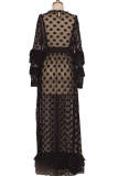 Zwarte sexy patchwork mesh O-hals taartrok Grote maten jurken