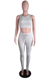 Silver Sportswear Solid Patchwork O Neck Sleeveless Two Pieces