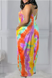 Многоцветные повседневные прямые платья в стиле пэчворк на бретельках с принтом тай-дай