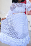 Witte sexy patchwork mesh O-hals taartrok Grote maten jurken