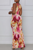 Farbe Mode Sexy Print Ausgehöhltes Weste Kleid mit O-Ausschnitt