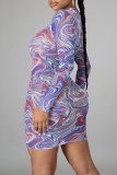 Robes de jupe crayon à col rond en patchwork de caractère sexy violet