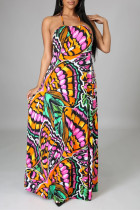 Многоцветное модное сексуальное платье без рукавов с открытой спиной на тонких бретелях