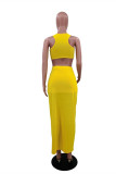 Yellow Sexy Casual Solid Patchwork Asymmetrical O Neck Sleeveless Two Pieces