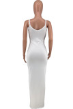 White Sexy Casual Solid Backless Spaghetti Strap Sleeveless Dress Dresses