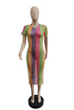Colour Sexy Print Hollowed Out See-through Slit Swimwears Blouse Dress