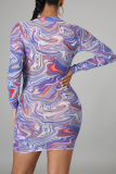 Robes de jupe crayon à col rond en patchwork de caractère sexy imprimé léopard