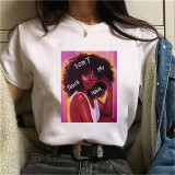 Vit Rosa Mode Casual Print Basic O-hals T-shirts