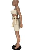 Абрикосовое модное сексуальное однотонное платье без рукавов с открытой спиной и одним плечом