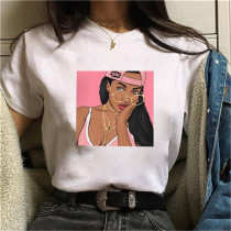 Vit Rosa Mode Casual Print Basic O-hals T-shirts