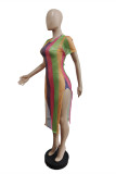 Платье-блузка с цветным сексуальным принтом и прозрачным разрезом для купальников