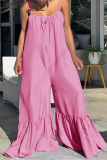 Rosa Lila Sexigt tryck Solid Patchwork Spaghetti Strap Vanliga Jumpsuits