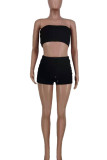 Black Casual Solid Patchwork Strapless Two Pieces
