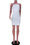 ホワイトファッションセクシーなソリッドバックレススパゲッティストラップノースリーブドレスドレス