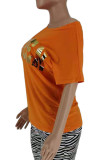 Tangerine Casual Print Sequins O Neck T-Shirts