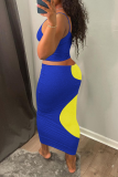 Yellow Sexy Color Block Hollowed Out Spaghetti Strap Sleeveless Two Pieces