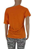 Tangerine Casual Print Lentejuelas O Cuello Camisetas