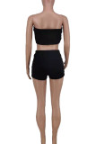 Black Casual Solid Patchwork Strapless Two Pieces