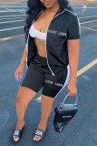 Черная повседневная спортивная одежда с вышивкой букв в стиле пэчворк с воротником-молнией с коротким рукавом из двух частей
