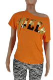 Tangerine Casual Print paljetter O-hals T-shirts
