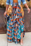 Falda moda casual estampado a cuadros patchwork regular cintura alta naranja