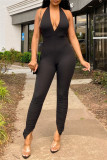 Rode sexy casual effen rugloze skinny skinny jumpsuits