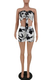 Black And White Sexy Print Bandage Patchwork Strapless Two Pieces