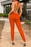 Oranje sexy casual effen rugloze skinny skinny jumpsuits