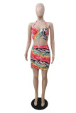 Multi-color Fashion Sexy Print Backless Halter Sleeveless Two Pieces