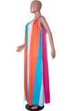 Цветное сексуальное повседневное полосатое платье с принтом на тонких бретельках без рукавов
