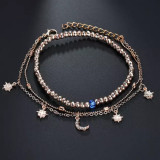 Gold Fashion Patchwork Hollowed Out Multi-layer Beaded Star And Moon Anklet