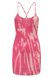 ピンクのセクシーなプリントパッチワークスパゲッティストラップペンシルスカートドレス