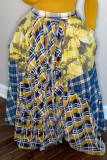 Falda moda casual estampado a cuadros patchwork regular cintura alta azul claro