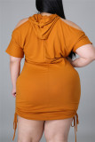 Orange Mode Casual Solid urholkad huva krage Plus Size Klänningar