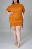 Orange Mode Casual Solid urholkad huva krage Plus Size Klänningar