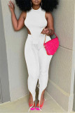 White Fashion Casual Solid Vests Asymmetrical Half A Turtleneck Sleeveless Two Pieces