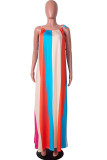 Colour Sexy Casual Striped Print Basic Spaghetti Strap Sleeveless Dress