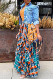 Oranje mode casual geruite print patchwork normale rok met hoge taille