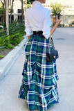 Falda moda casual estampado a cuadros patchwork regular cintura alta verde