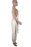 White Sexy Solid Patchwork Spaghetti Strap Harlan Jumpsuits