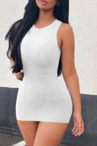 White Sexy Solid Split Joint O Neck Pencil Skirt Dresses