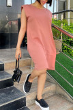 Pink Fashion Casual Solid Basic O Neck Sleeveless Dress