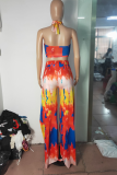 Colour Sexy Print Patchwork Halter Sleeveless Two Pieces