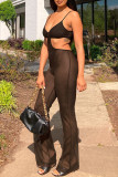 Black Fashion Sexy Patchwork See-through Backless Spaghetti Strap Regular Jumpsuits