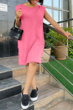 Rosa Mode Casual Solid Basic O-hals ärmlös klänning