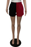 Rote, modische, lässige, solide Patchwork-Shorts mit normaler hoher Taille