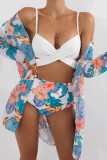 Seegrüner dreiteiliger Badeanzug mit sexy Print, Bandage und Patchwork