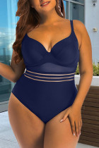 Royal Blue Sexy Solid Bandage See-through Backless Spaghetti Strap Plus Size Swimwear